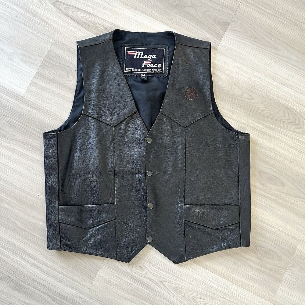 Mega Force Protection Leather Vest Size 44 Snaps Smith & Wesson Logo